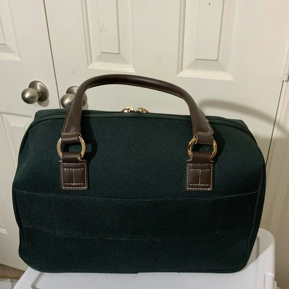 Green London Fog Travel Bag with Brown Accents